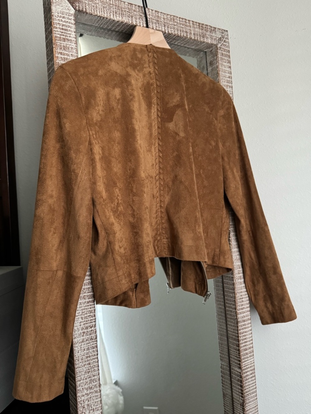 BB Dakota Faux Suede Moto Jacket in Cognac - Picture 3 of 6